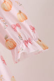 Pink pumpkin bow embroidery ruffle dress