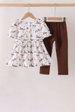 Brown zoo animal ruffle pants set