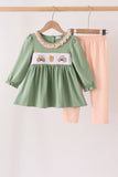 Green farm embroidery ruffle pants set