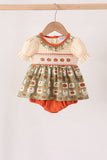 Vintage pumpkin smocked ruffle bubble