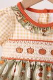 Vintage pumpkin smocked ruffle bubble