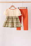 Vintage pumpkin smocked ruffle pants set