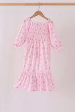 Pink Floral Bow Smocked Jumpsuit