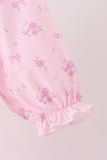 Pink Floral Bow Smocked Jumpsuit