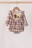 Khaki camoufalge cross deer embroidery ruffle bubble