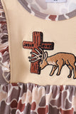 Khaki camoufalge cross deer embroidery ruffle bloomer set