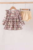 Khaki camoufalge cross deer embroidery ruffle bloomer set