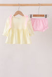 Cream smocked bow bloomer set