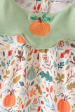 Sage pumpkin embroidery leaves dress