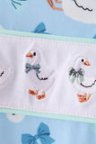 Blue goose bow embroidery ruffle romper