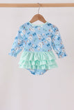Blue goose bow embroidery ruffle bubble