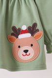 Sage Reindeer Applique Ruffle Bloomer Set