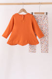Orange floral ruffle pants set