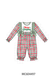 Green merry christmas embroidery plaid ruffle romper