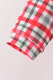 Green merry christmas embroidery plaid pants set
