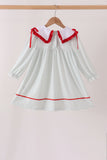 Sage santa applique gingham ruffle stripe dress