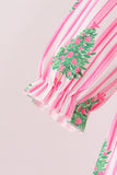 Pink christmas tree embroidery stripe bow bubble