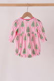 Pink christmas tree embroidery stripe bow bubble