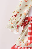 Goose embroidery ruffle gingham bloomer set