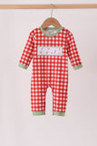 Red goose embroidery gingham romper