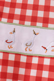 Red goose embroidery gingham romper