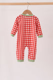 Red goose embroidery gingham romper