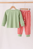 Sage goose embroidery gingham pants set