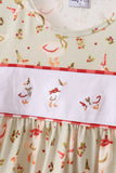 Goose embroidery ruffle gingham pants set