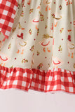 Goose embroidery ruffle gingham pants set