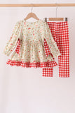 Goose embroidery ruffle gingham pants set