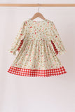 Goose embroidery ruffle gingham dress