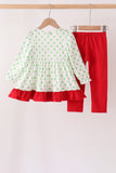 Green dot grinch embroidery ruffle pants set