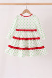 Green dot grinch embroidery ruffle tiered dress