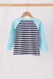 Blue train embroidery stripe top