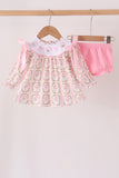 Pink santa bow embroidery bloomer set