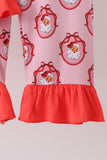 Pink santa claus bamboo ruffle pajama set