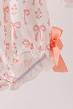 Pink bow embroidery ruffle bubble