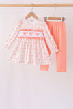 Pink bow embroidery ruffle pants set