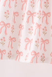 Pink bow embroidery ruffle pants set