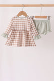 Brown turkey embroidery gingham bloomer set