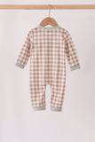 Brown turkey embroidery gingham romper