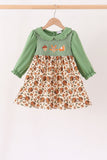 Green pumpkin turkey smocked dress