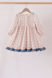 Pumpkin Pie Bow Embroidery Ruffle Dress