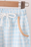Pumpkin Pie Bow Embroidery Gingham Pants Set