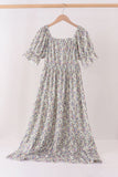 Blue floral smocked mom dress