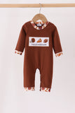 Brown touchdown football embroidery romper