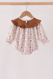 Brown Howdy Y'ALL embroidery ruffle bubble