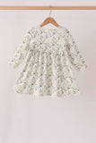 Sage floral smocked ruffle dress