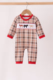 Brown Cow Embroidery Plaid Romper