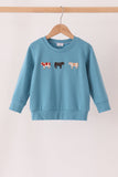 Blue Cow Embroidery Top